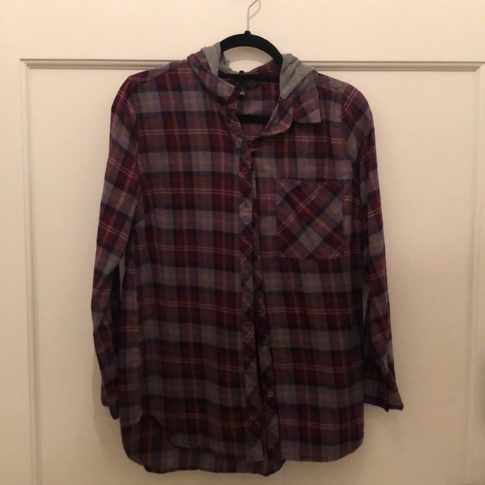 Hooded button up top